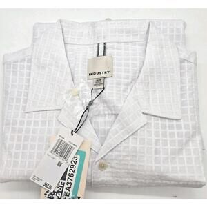 INDUSTRY Brand White Textured Checkered Short Sleeve Button Down Cotton MED NEW!